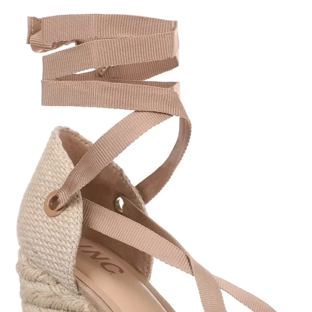 INC Womens Wrapping Ankle Maxx Almond Wedge Platform Espadrille Shoes 9 NWT